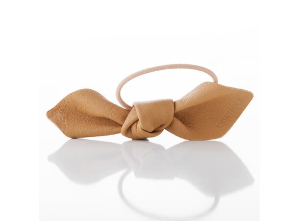 Leather Bow Big Hair Tie Camel CORINNE 