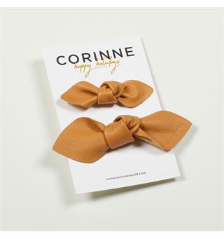 Leather Bow Big & Small Hair Tie Camel Holiday