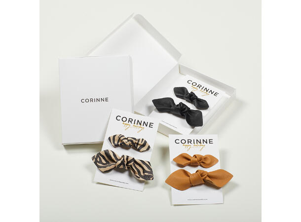 Leather Bow Big & Small Hair Clip Camel CORINNE 