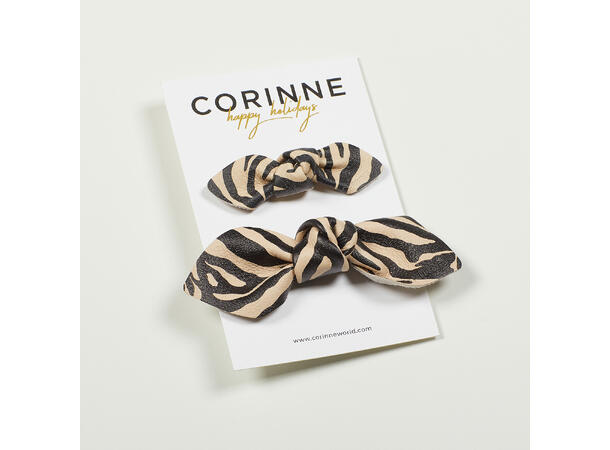 Leather Bow Big & Small Hair Tie Zebra CORINNE 