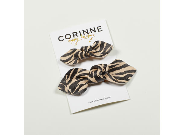 Leather Bow Big & Small Hair Clip Zebra CORINNE 