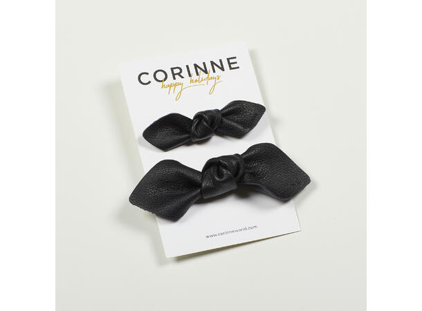 Leather Bow Big & Small Hair Tie Black CORINNE 