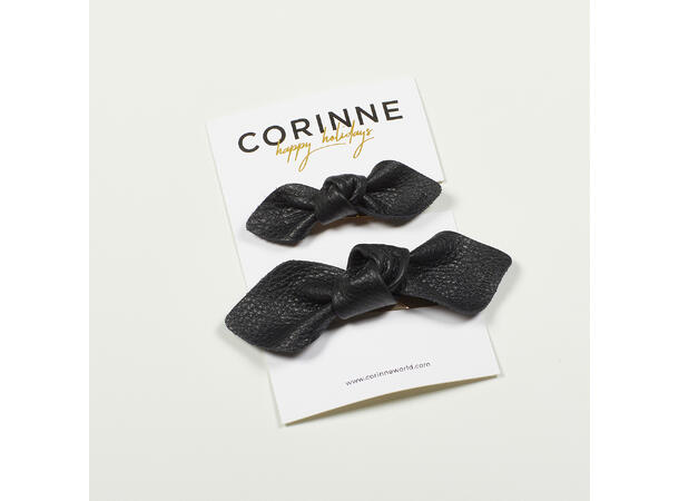 Leather Bow Big & Small Hair Clip Black CORINNE 